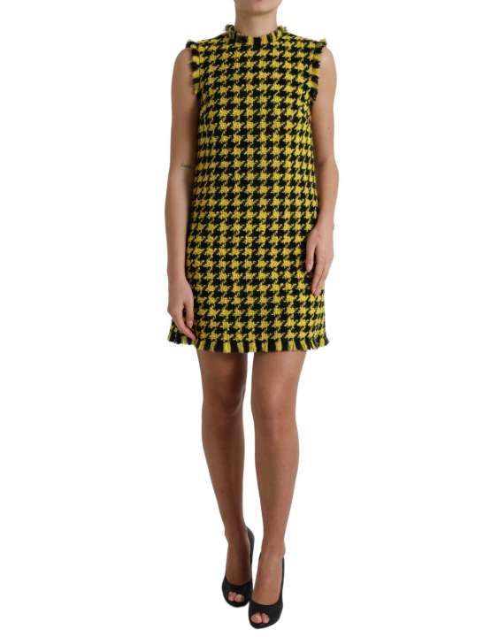 Priser på Dolce & Gabbana Gul Houndstooth Sleeveless Aline Mini Kjole