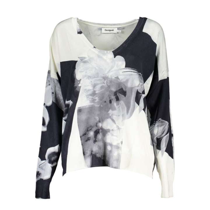 Priser på Desigual V-Neck Hvid Contrast Detail Sweater