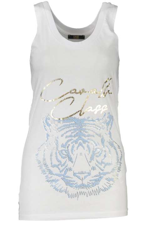 Priser på Cavalli Class Chic Hvid Cotton Tank Top with Iconic Print