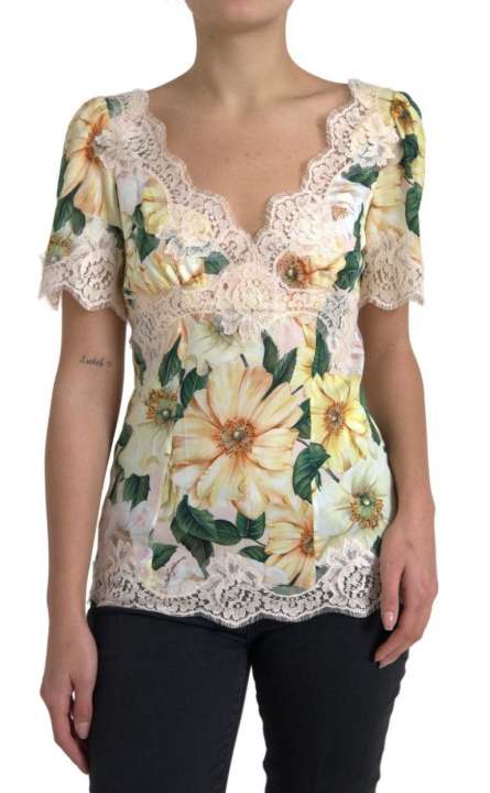 Priser på Dolce & Gabbana Elegant Floral Print Silk Blouse