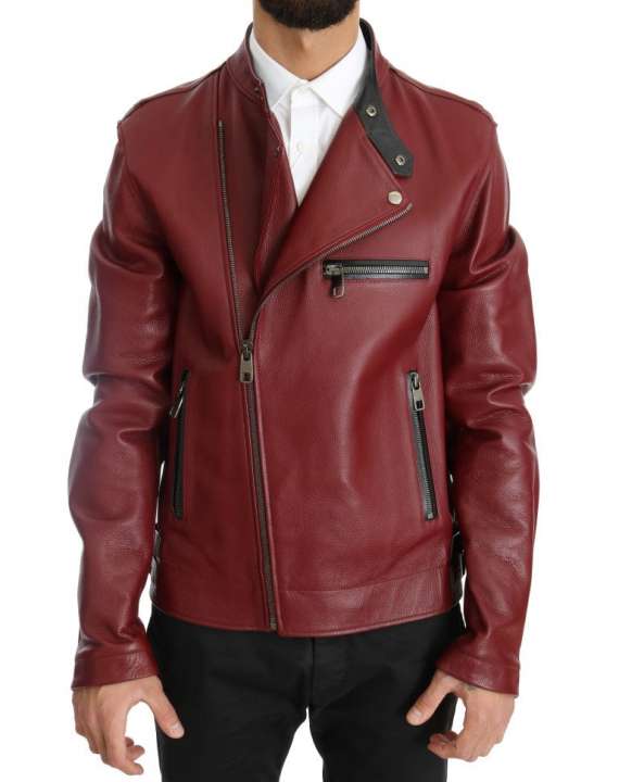 Priser på Dolce & Gabbana Radiant Red Leather Biker Motorcycle Jacket