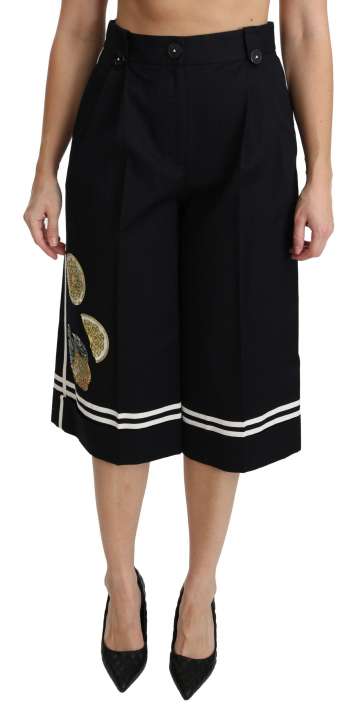 Priser på Dolce & Gabbana High Waist Palazzo Cropped Pants in Black Lemon