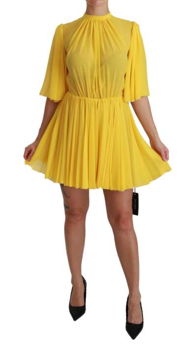 Priser på Dolce & Gabbana Silk Pleated A-line Mini Dress in Sunshine Yellow