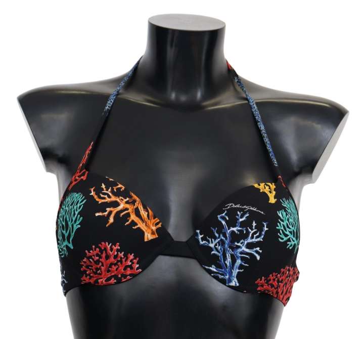 Priser på Dolce & Gabbana Chic Black Coral Print Bikini Top