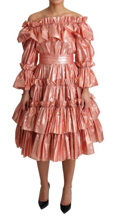 Priser på Dolce & Gabbana Pink Metallic Ruffled Gown Elegance