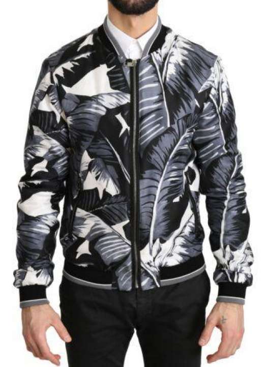 Priser på Dolce & Gabbana Elegant Banana Leaf Print Silk Bomber Jacket