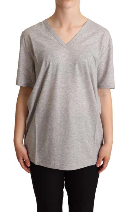 Priser på Dolce & Gabbana Elegant Gray V-Neck Cotton Tee