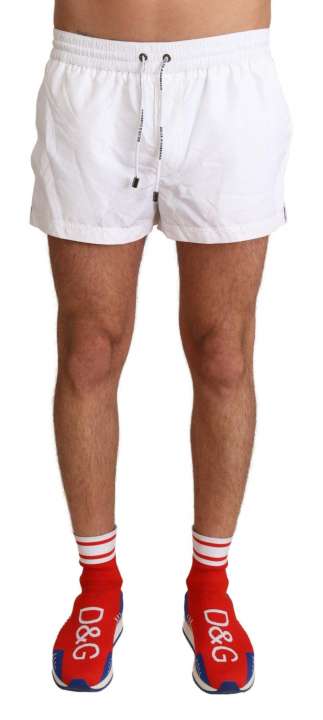 Priser på Dolce & Gabbana Elegant White KING Motive Swim Trunks