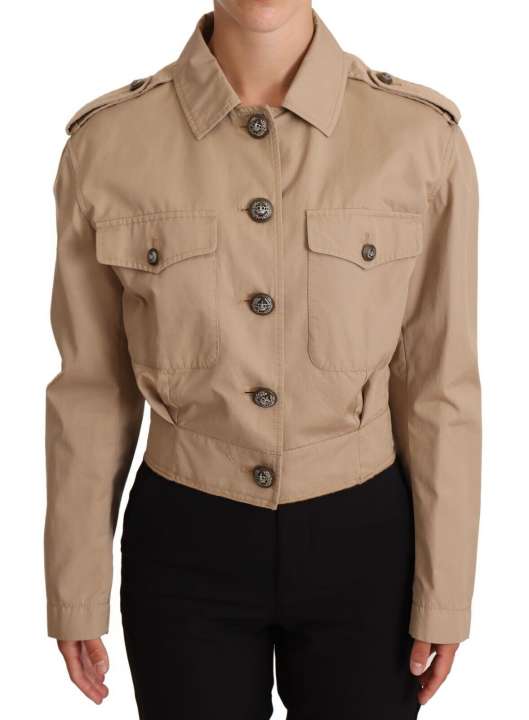 Priser på Dolce & Gabbana Elegant Cropped Cotton Jacket in Beige