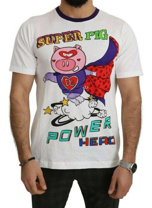 Priser på Dolce & Gabbana Chic White Cotton Pig Motif Tee