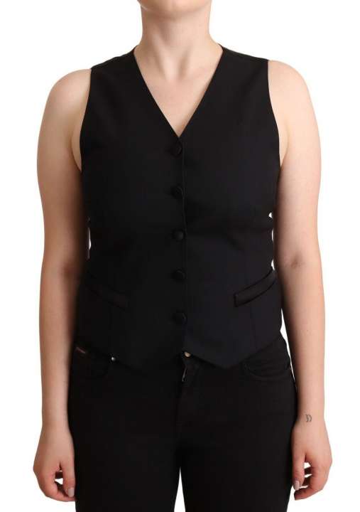 Priser på Dolce & Gabbana Elegant Black Vest Top with Button Detail