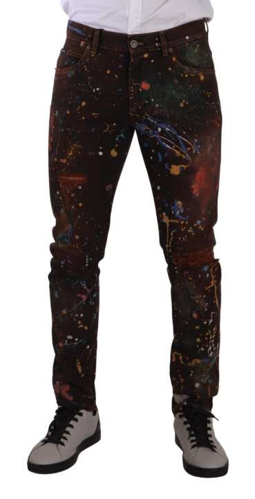 Priser på Dolce & Gabbana Multicolor Painted Skinny Denim Jeans