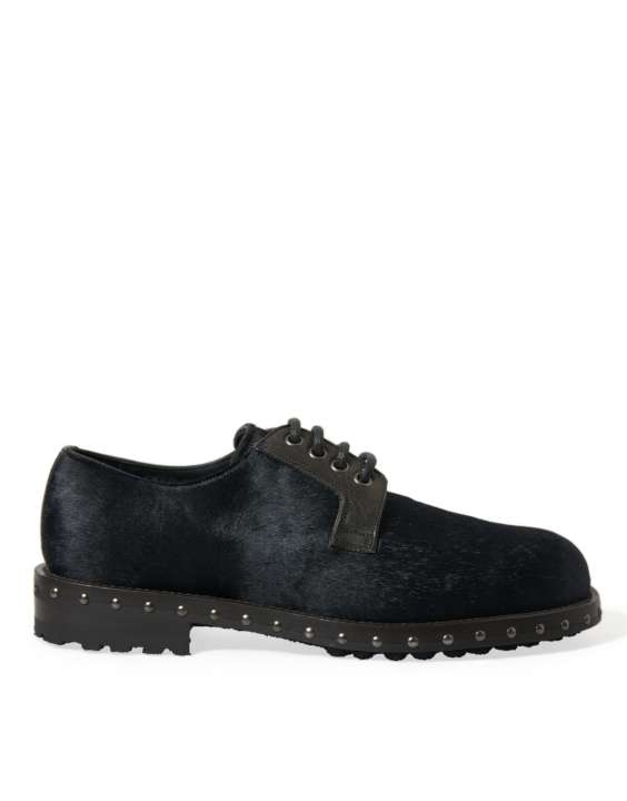 Priser på Dolce & Gabbana Elegant Black Calf Fur Derby Shoes