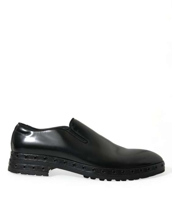 Priser på Dolce & Gabbana Elegant Black Leather Studded Loafers