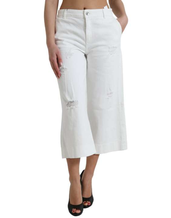 Priser på Dolce & Gabbana Elegant White Mid-Waist Denim Cropped Jeans