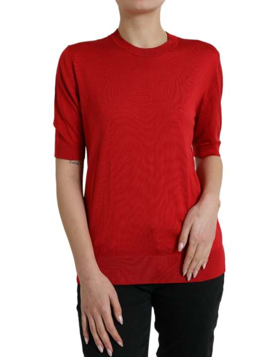 Priser på Dolce & Gabbana Silk Red Crew Neck Top