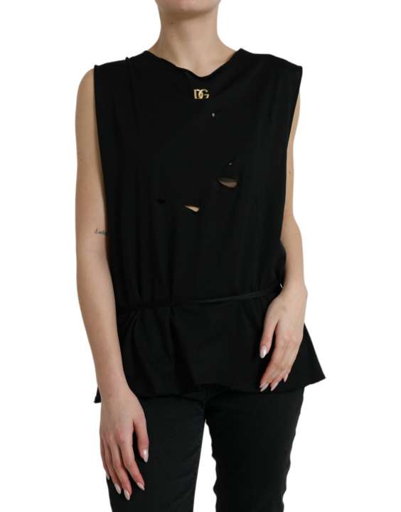 Priser på Dolce & Gabbana Elegant Black Round Neck Tank Top