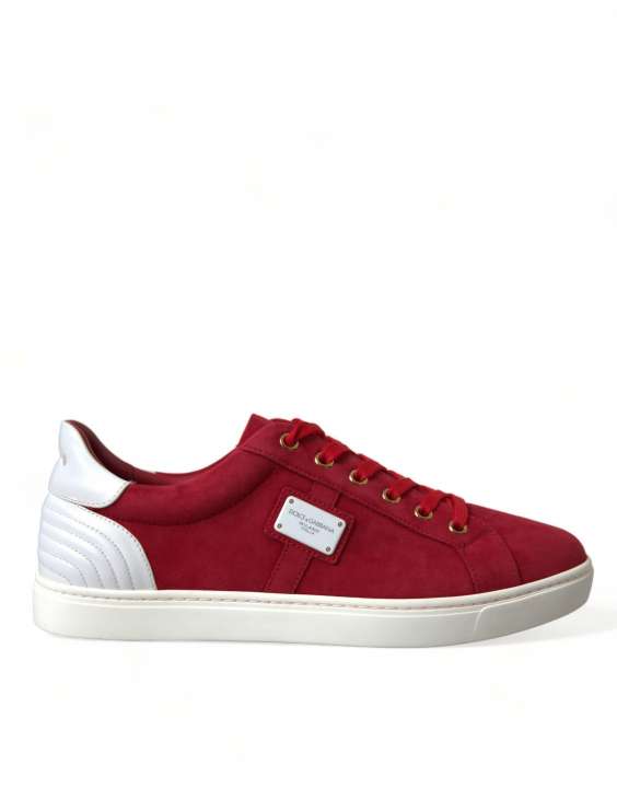 Priser på Dolce & Gabbana Elegant Red & White Leather Sneakers