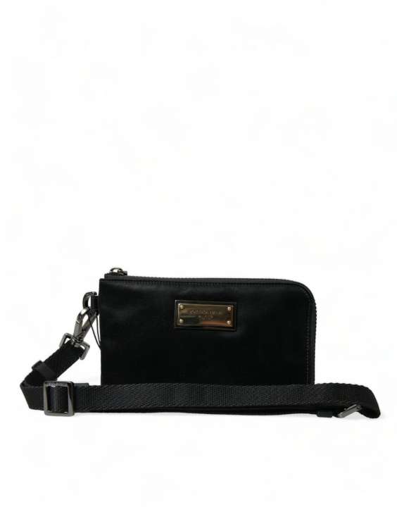 Priser på Dolce & Gabbana Elegant Black Nylon Leather Pouch with Silver Details