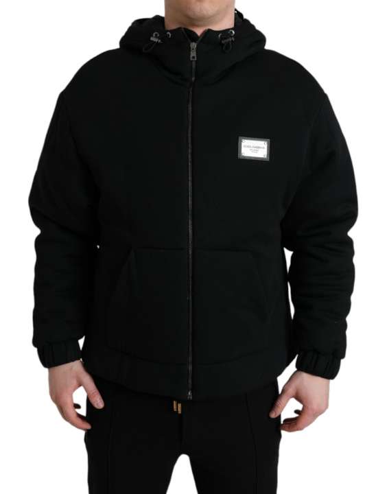 Priser på Dolce & Gabbana Elegant Black Bomber Jacket with Hood