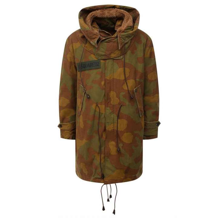 Priser på Dsquared2 Camo Textured Hooded Parka with Leather Details