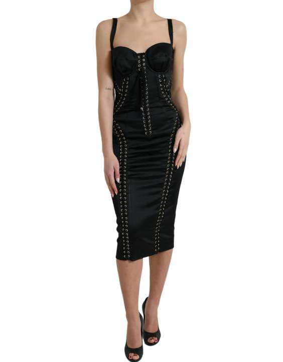 Priser på Dolce & Gabbana Elegant Black Lace-Up Midi Bodycon Dress