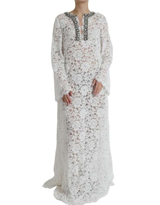 Priser på Dolce & Gabbana Elegant White Shift Dress with Crystal Embellishment