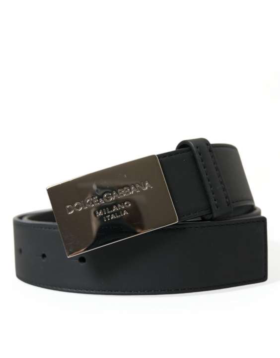 Priser på Dolce & Gabbana Elegant Black Leather Belt with Metal Buckle