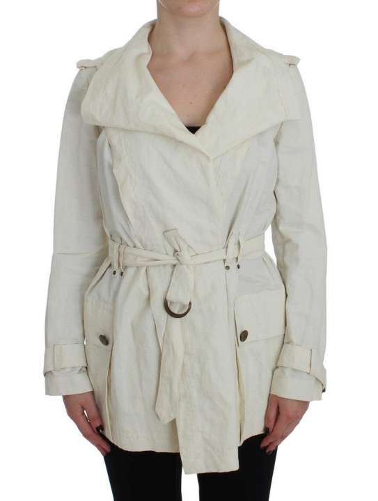 Priser på PLEIN SUD Elegant White Wrap Trench Jacket