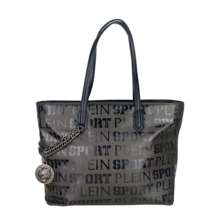 Priser på Plein Sport Sleek Black Designer Shopping Bag with Logo Print