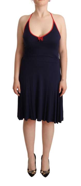 Priser på Roccobarocco Navy Blue Cotton Midi Halter Dress