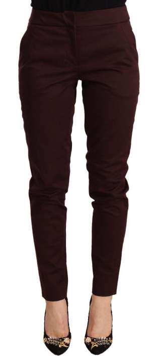 Priser på Just Cavalli Maroon Slim Fit Skinny Pants with Zipper Detail