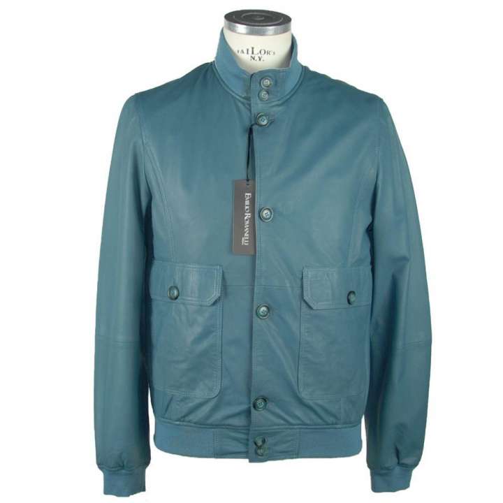 Priser på Emilio Romanelli Elegant Petrol Blue Leather Jacket