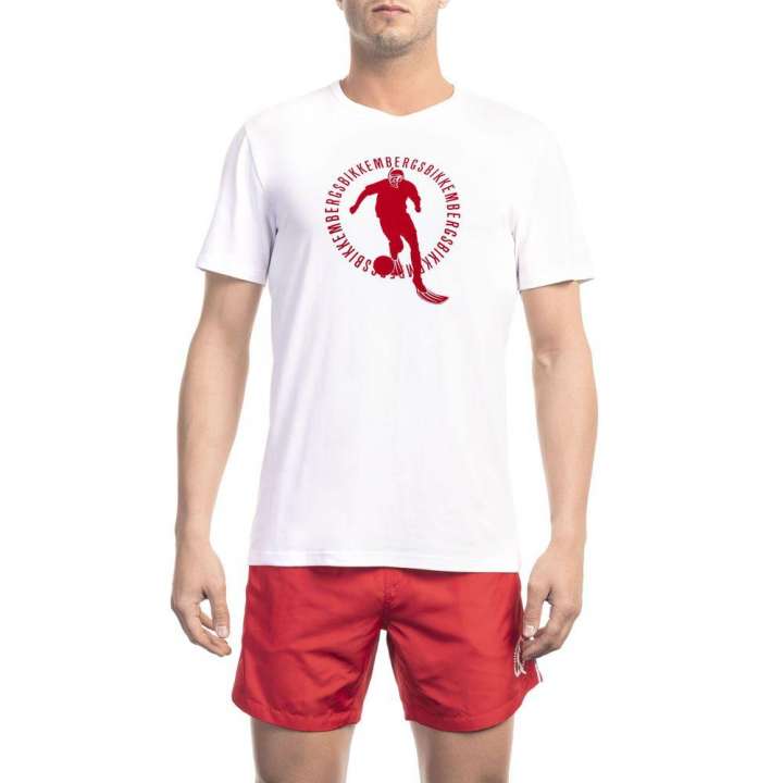 Priser på Bikkembergs Chic White Front Print Tee with Back Logo Detail