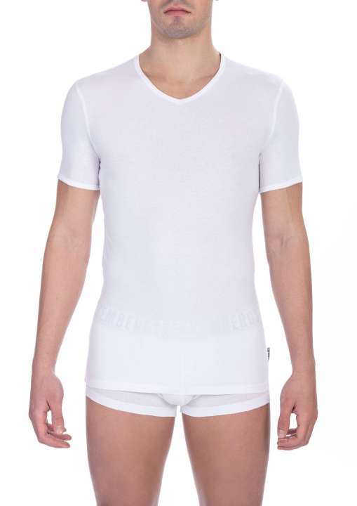 Priser på Bikkembergs Sleek White V-Neck Tee for the Modern Man