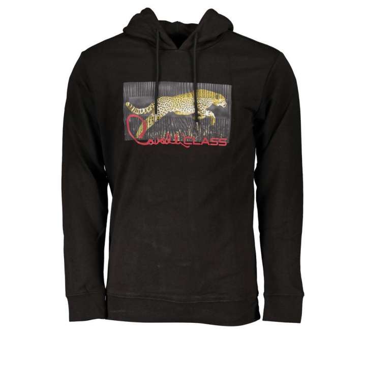 Priser på Cavalli Class Sleek Black Hooded Sweatshirt with Logo