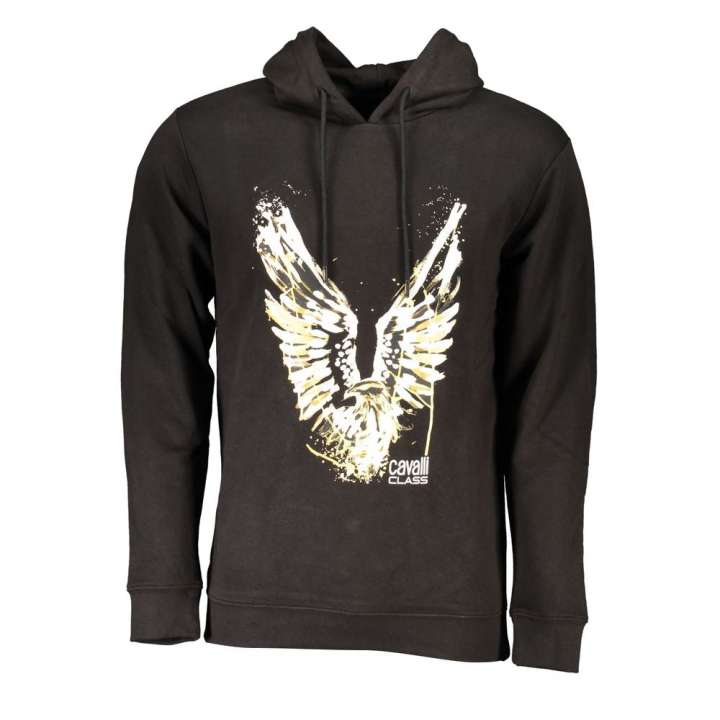 Priser på Cavalli Class Sleek Black Hooded Sweater with Logo