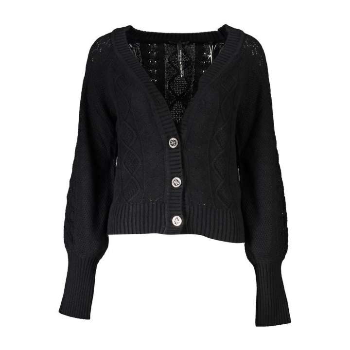 Priser på Guess Jeans Elegant Long Sleeve Black Cardigan with Contrast Details