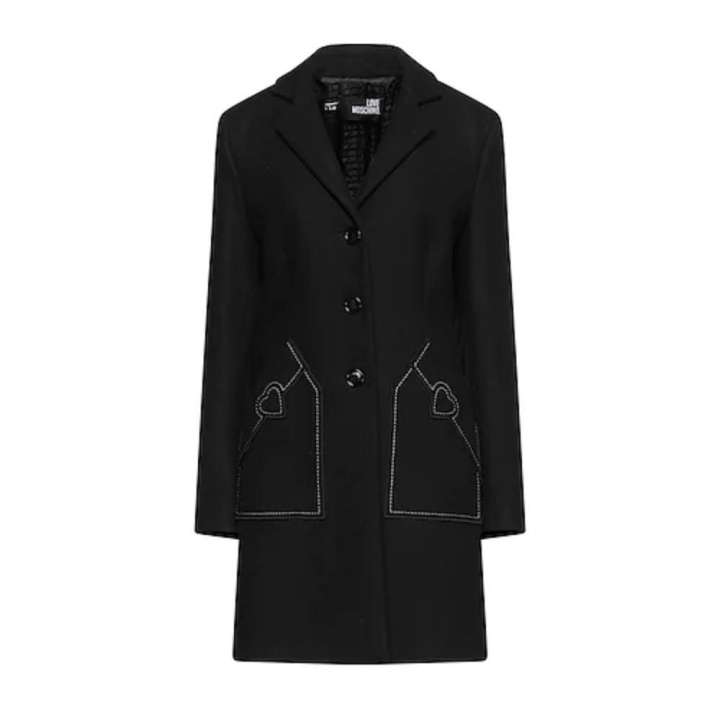 Priser på Love Moschino Chic Wool Blend Black Coat with Heart Detail