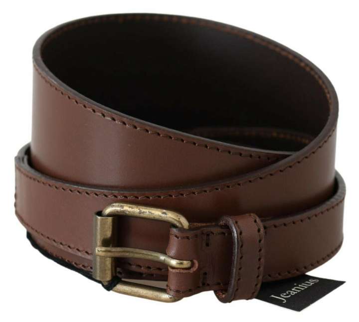 Priser på PLEIN SUD Chic Brown Leather Fashion Belt with Bronze-Tone Hardware