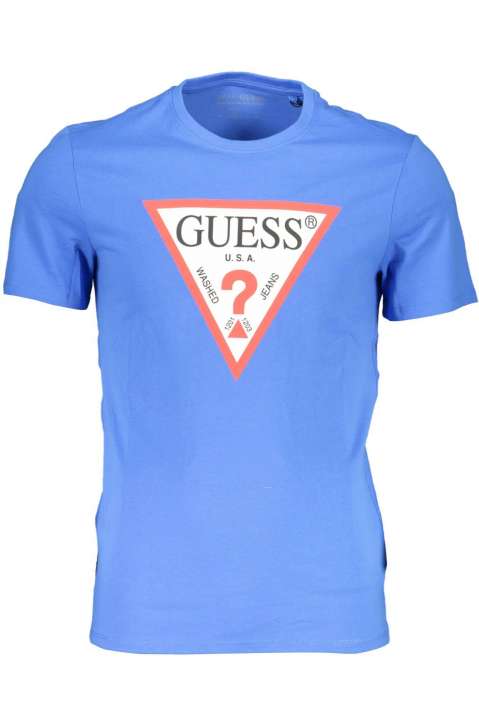 Priser på Guess Jeans Slim Fit Blue Cotton Tee with Logo Print