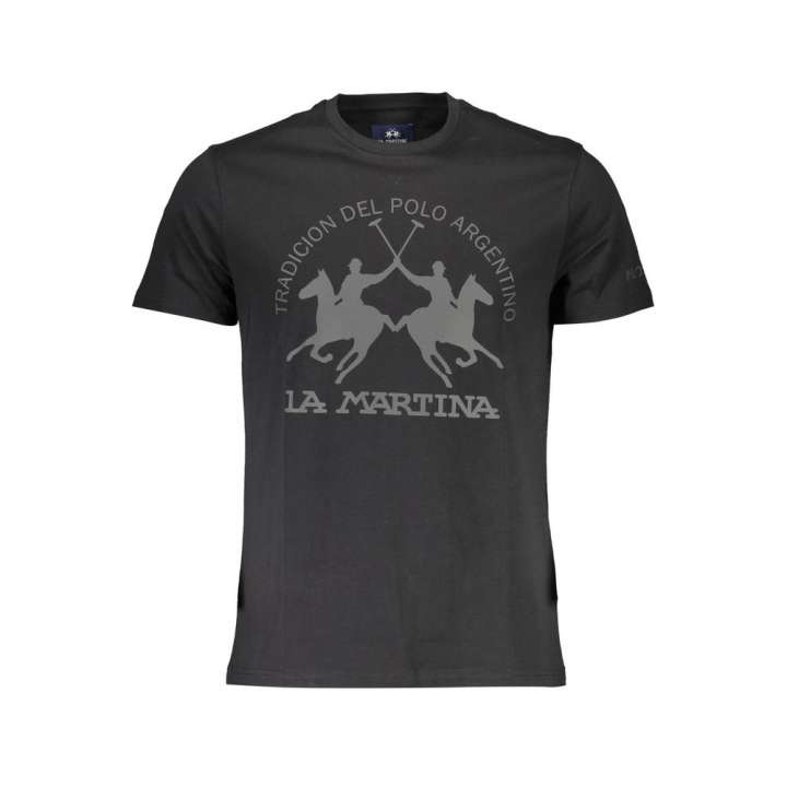 Priser på La Martina Sleek Black Cotton Tee with Elegant Print