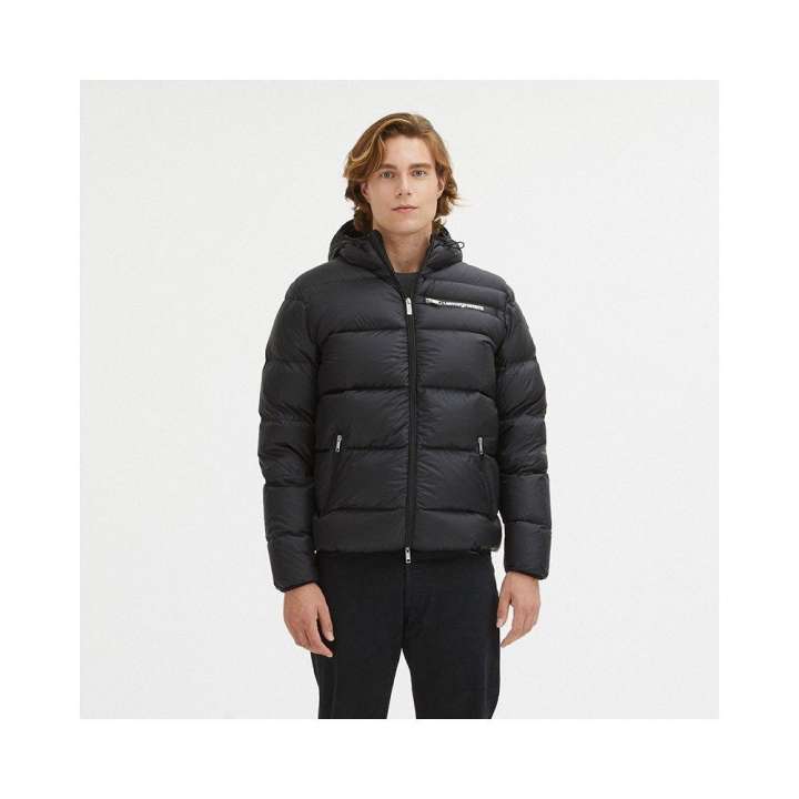 Priser på Centogrammi Sleek Black Goose Down Hooded Jacket