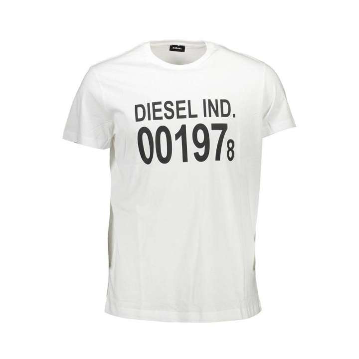 Priser på Diesel White Cotton Crew Neck Tee with Print Logo