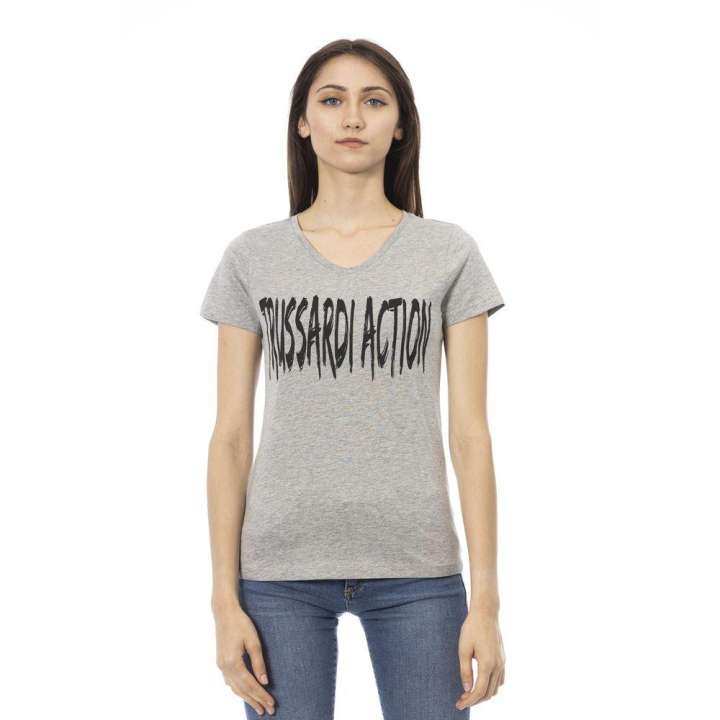 Priser på Trussardi Action Elegant Gray V-Neck Tee with Chic Print