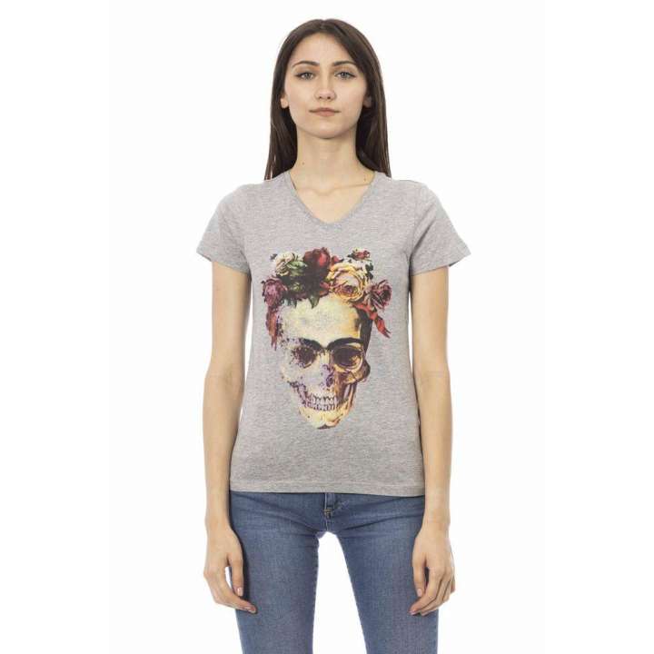 Priser på Trussardi Action Elegant Gray V-Neck Tee with Front Print