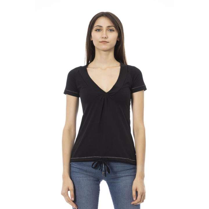 Priser på Trussardi Action Chic Black Cotton Tee with Unique Front Print