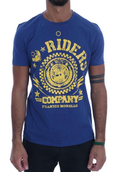 Priser på Frankie Morello Stylish Blue Riders Motif Cotton Tee