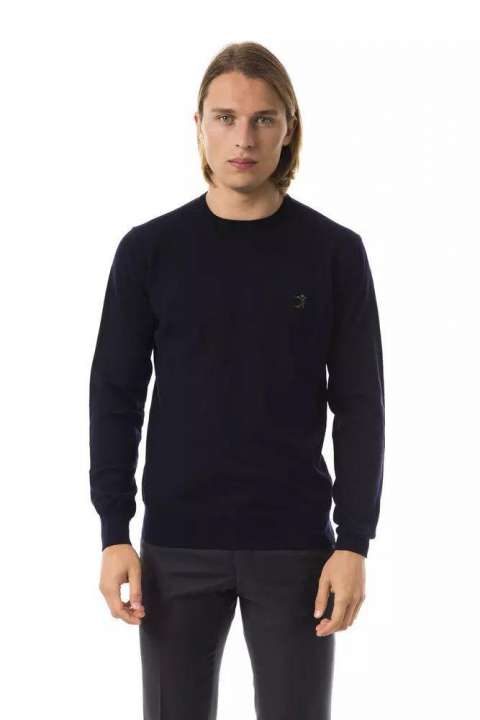 Priser på Uominitaliani Elegant Embroidered Crew Neck Wool Sweater