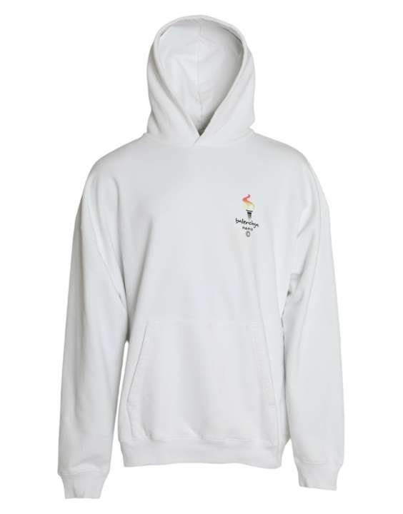 Priser på Balenciaga White Cotton Logo Hooded Pullover Sweatshirt Sweater